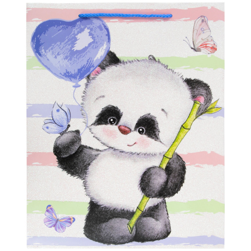 Пакет подарочный 26,5x12,7x33 см ЗОЛОТАЯ СКАЗКА "Lovely Panda", глиттер, белый с голубым фото 6
