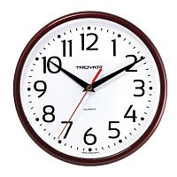 Часы настенные TROYKA, круг, 23х23х4 см, белые, коричневая рамка