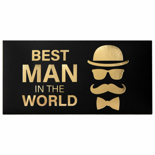 Конверт для денег  ЗОЛОТАЯ СКАЗКА"BEST MAN IN THE WORLD", 166х82 мм, фольга, мужской стиль