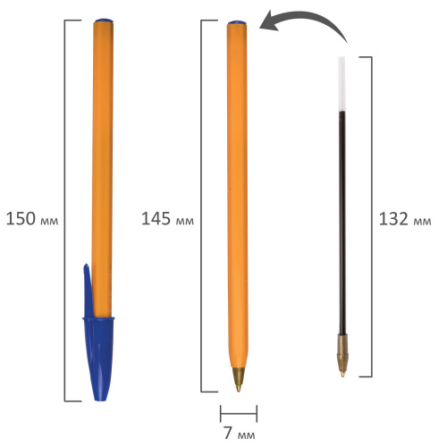 Ручка шариковая STAFF "Basic Orange BP-01", письмо 750 метров, длина корпуса 14 см, синяя фото 4