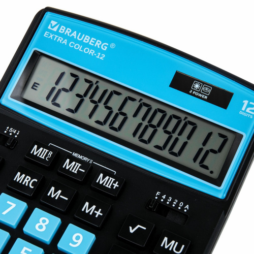 Калькулятор настольный BRAUBERG, 206x155 мм, 12 разрядов, двойное питание, черно-голубой фото 4