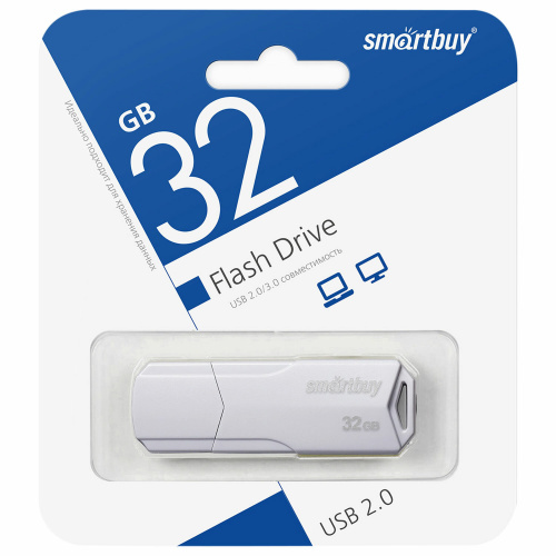 Флеш-диск 32 GB SMARTBUY Clue, USB 2.0, белый, SB32GBCLU-W фото 2