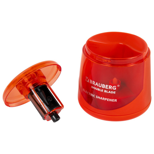 Точилка электрическая BRAUBERG DOUBLE BLADE RED, двойное лезвие, питание от 2 батареек АА, 271338 фото 3