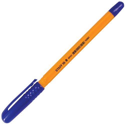 Ручка шариковая STAFF "EVERYDAY", шестигранная, корпус оранжевый, линия письма 0,5 мм, синяя фото 2