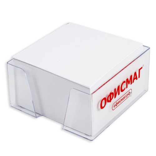 Блок для записей ОФИСМАГ, в подставке прозрачной, куб 9х9х5 см, белизна 95-98%, белый фото 2