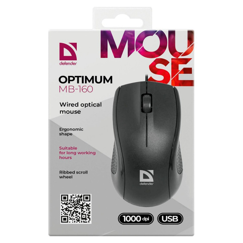 Мышь проводная DEFENDER Optimum MB-160, USB, 2 кнопки, 1 колесо-кнопка, оптическая, черная фото 6
