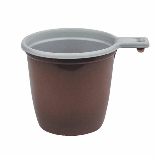 Чашка одноразовая для чая и кофе NO NAME, 200 мл, 50 шт., пластик, бело-коричневые