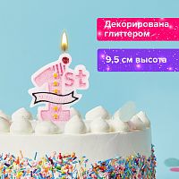 Свеча-цифра для торта ЗОЛОТАЯ СКАЗКА "1 годик", розовая, 9,5 см, в блистере