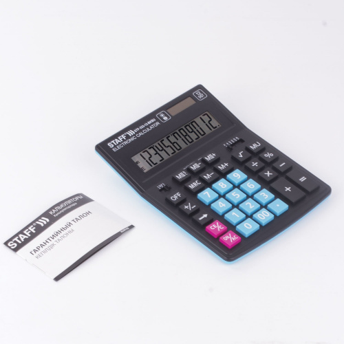 Калькулятор настольный STAFF, 200x154 мм, 12 разрядов, черно-синий фото 10