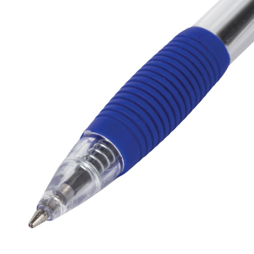 Ручка шариковая автоматическая STAFF "Basic", корпус прозрачный, линия письма 0,35 мм, синяя фото 7