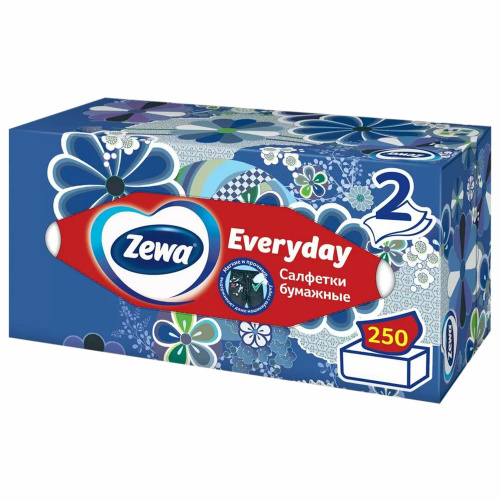 Салфетки косметические ZEWA Everyday, 2-слойные, 250 штук, в картонном коробе фото 6