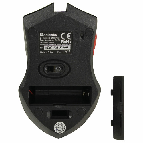 Мышь беспроводная DEFENDER Accura MM-275, USB, 5 кнопок + 1 колесо-кнопка, оптическая, красная фото 2