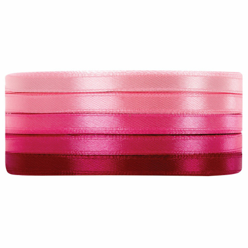 Лента атласная BRAUBERG, ширина 6 мм, 5 цветов по 23 м, розовый спектр фото 5