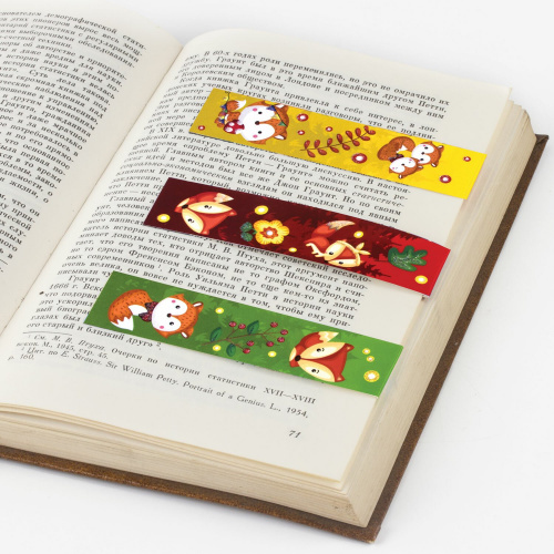Закладки для книг с магнитом ЮНЛАНДИЯ "Лисята", 6 шт., блестки, 25x196 мм фото 2