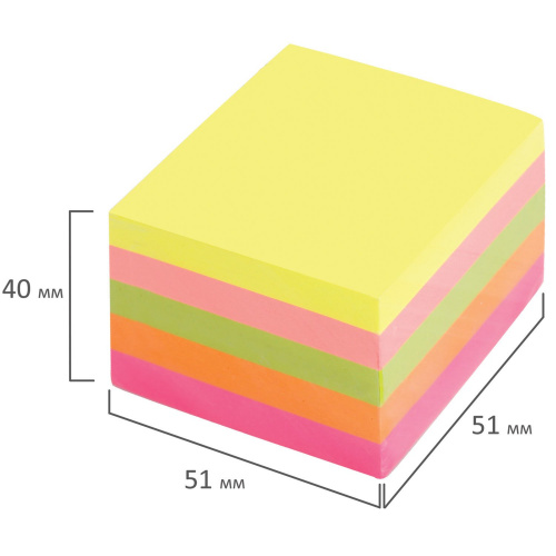 Блок самоклеящийся (стикеры), BRAUBERG, 51х51 мм, 400 л., 5 цветов, неоновый фото 3
