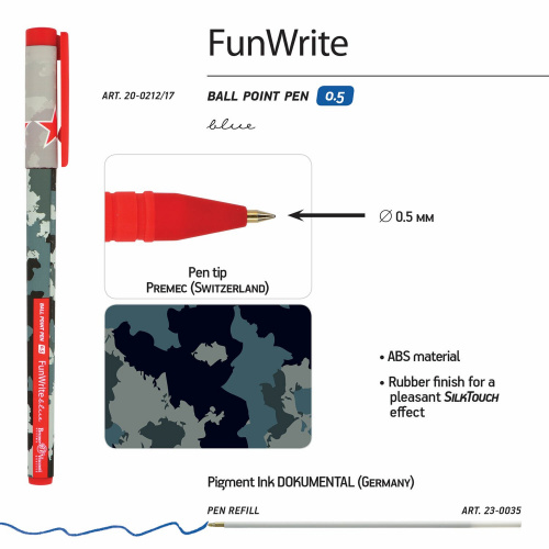Ручка шариковая BRUNO VISCONTI FunWrite "Military blue", линия письма 0,3 мм, синяя фото 3