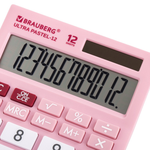 Калькулятор настольный BRAUBERG, 192x143 мм, 12 разрядов, двойное питание, розовый фото 6