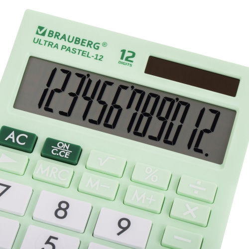 Калькулятор настольный BRAUBERG, 192x143 мм, 12 разрядов, двойное питание, мятный фото 7