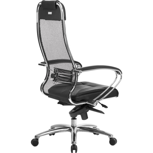Кресло офисное МЕТТА "SAMURAI" SL-1.04, сверхпрочная ткань-сетка/кожа, черное фото 5