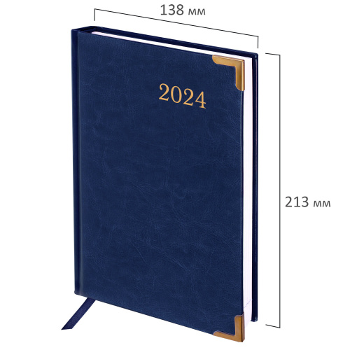 Ежедневник датированный 2024 А5 138x213 мм BRAUBERG "Senator", под кожу, синий, 114884 фото 10