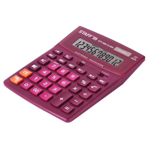 Калькулятор настольный STAFF, 200х150 мм, 12 разрядов, двойное питание, бордовый фото 9