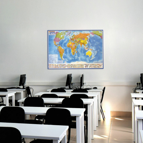Карта мира политическая 117х80 см, 1:28М, с ламинацией, интерактивная, европодвес, BRAUBERG фото 3