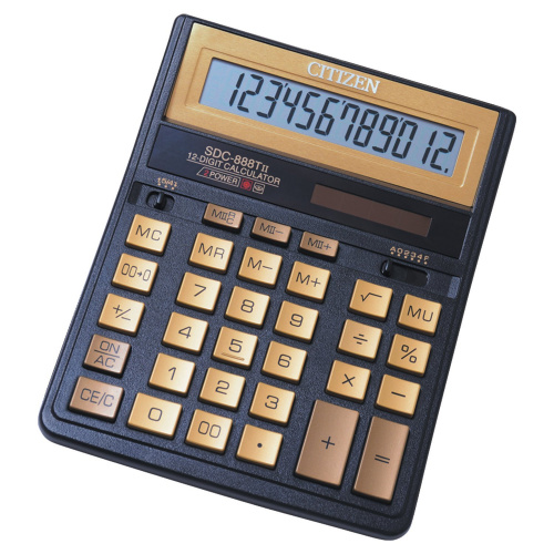 Калькулятор настольный CITIZEN, 203х158 мм, 12 разрядов, двойное питание, золотой фото 2