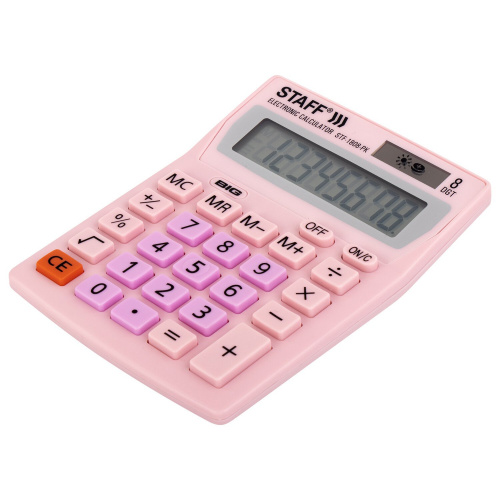 Калькулятор настольный STAFF, 140х105 мм, 8 разрядов, двойное питание, розовый фото 4
