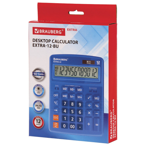 Калькулятор настольный BRAUBERG, 206x155 мм, 12 разрядов, двойное питание, синий фото 10