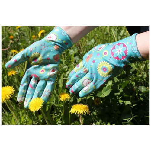 Перчатки полиэфирные САДОВЫЕ цветные, 1 пара, 15 класс, 33-35 г, размер 8, нитрильный латекс, сад фото 2
