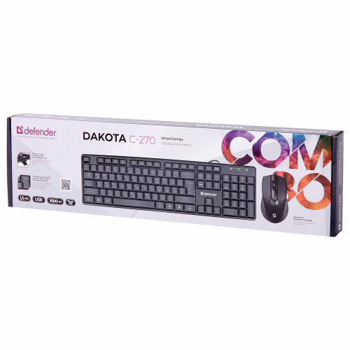 Набор проводной DEFENDER Dakota C-270 RU, клавиатура 104 клавиши, мышь 3 кнопки, чёрный фото 2