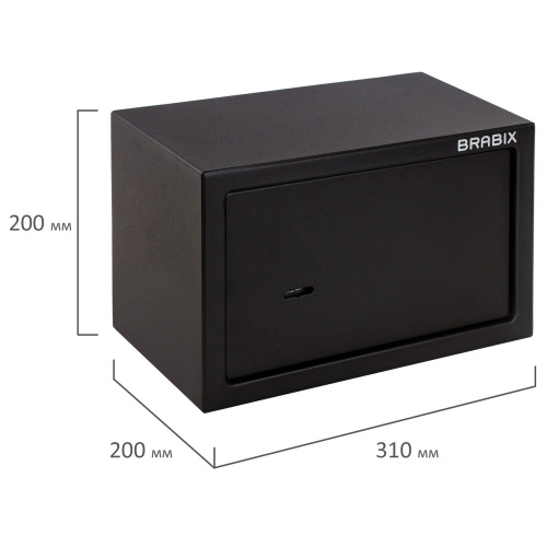 Сейф мебельный BRABIX "SF-200KL", 200х310х200 мм, ключевой замок, черный фото 5